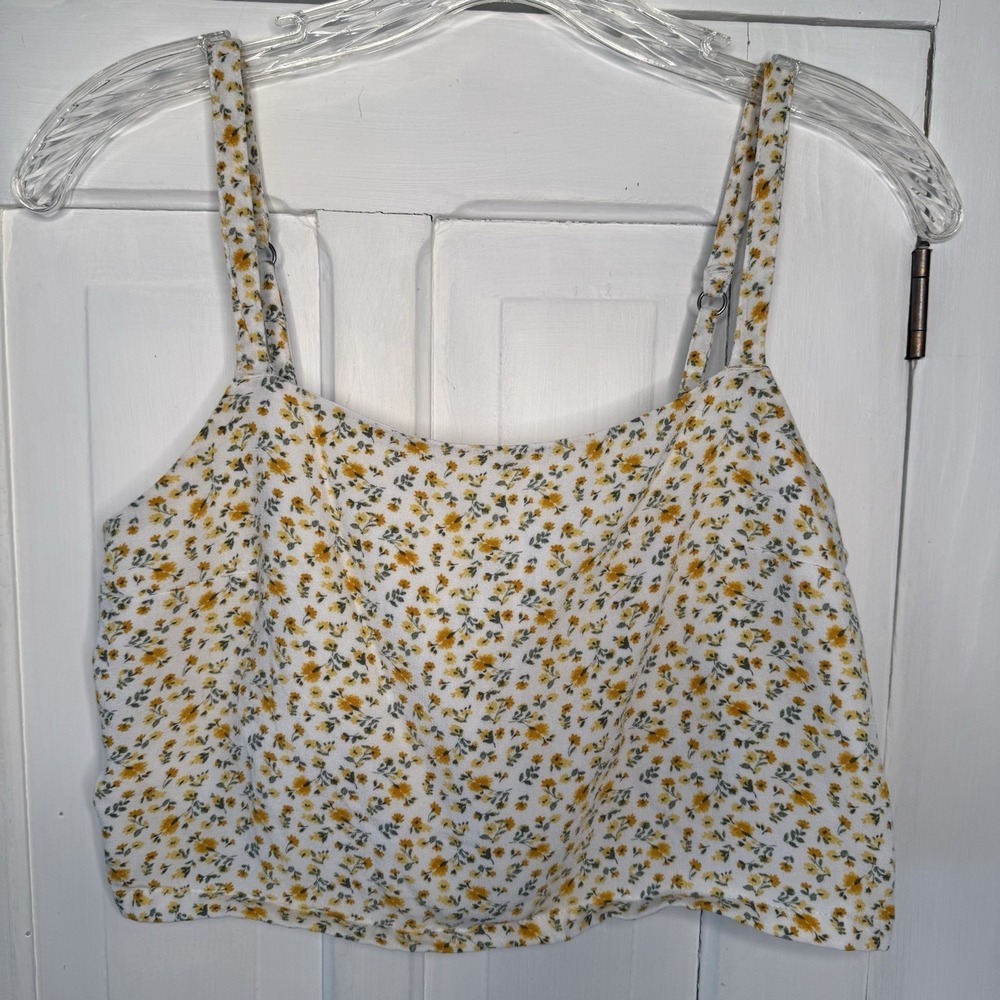 Hollister Size Small White Yellow Floral Print Tie Back Bandeau Crop Tank Top